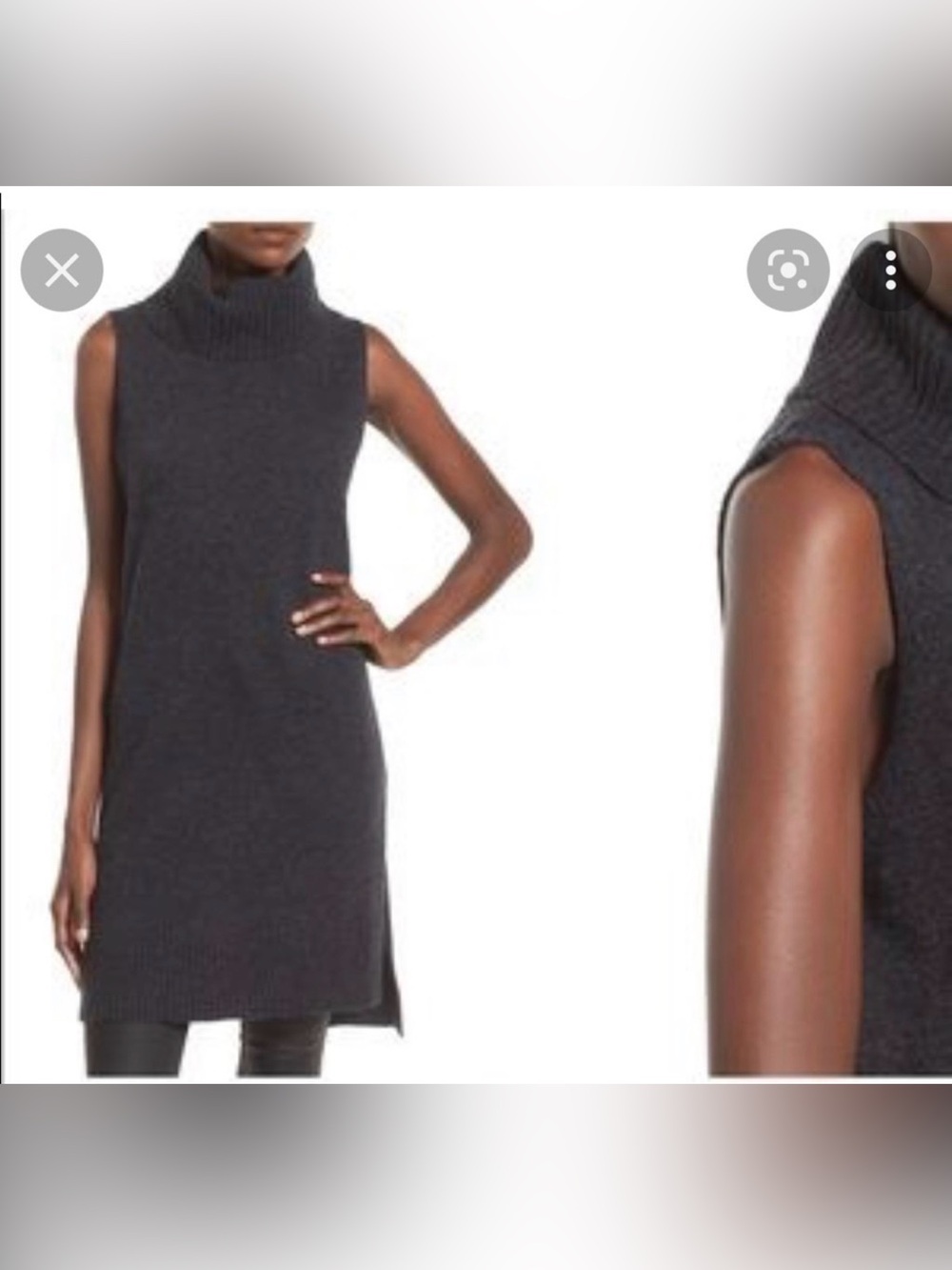 Minimal Wool Sleeveless Turtleneck Knit Tunic Dress - Charcoal Women Size Small